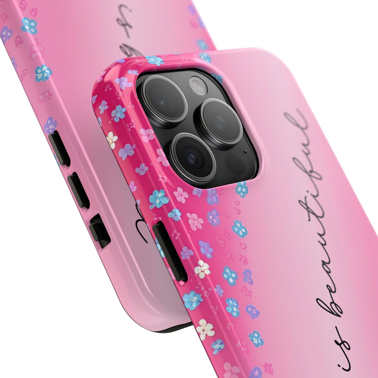 Phone Case Tough Floral Life is Beautiful Pink Ombre