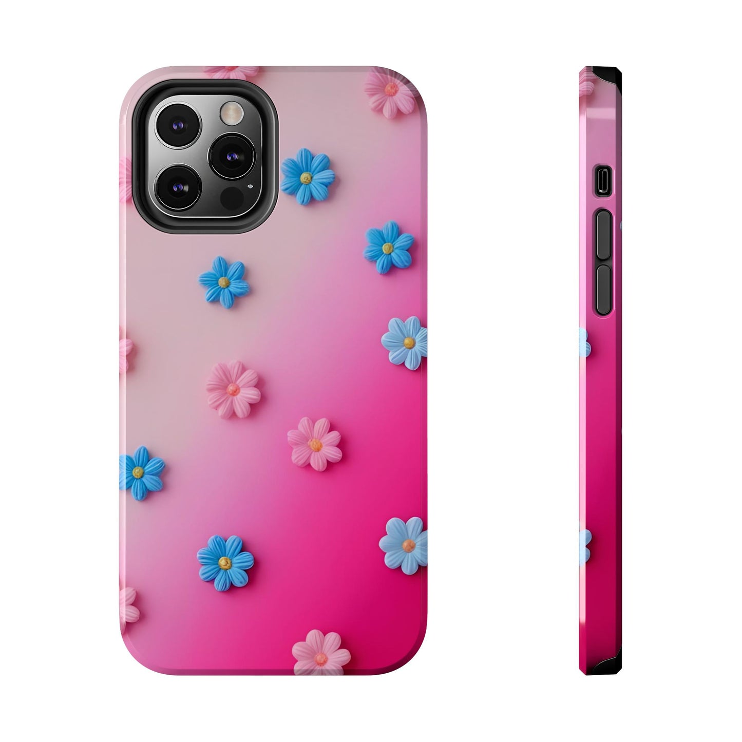 Phone Case - 3D Flowers on Pink Ombre Design