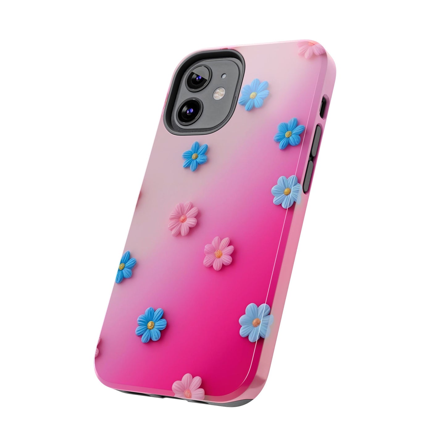 Phone Case - 3D Flowers on Pink Ombre Design