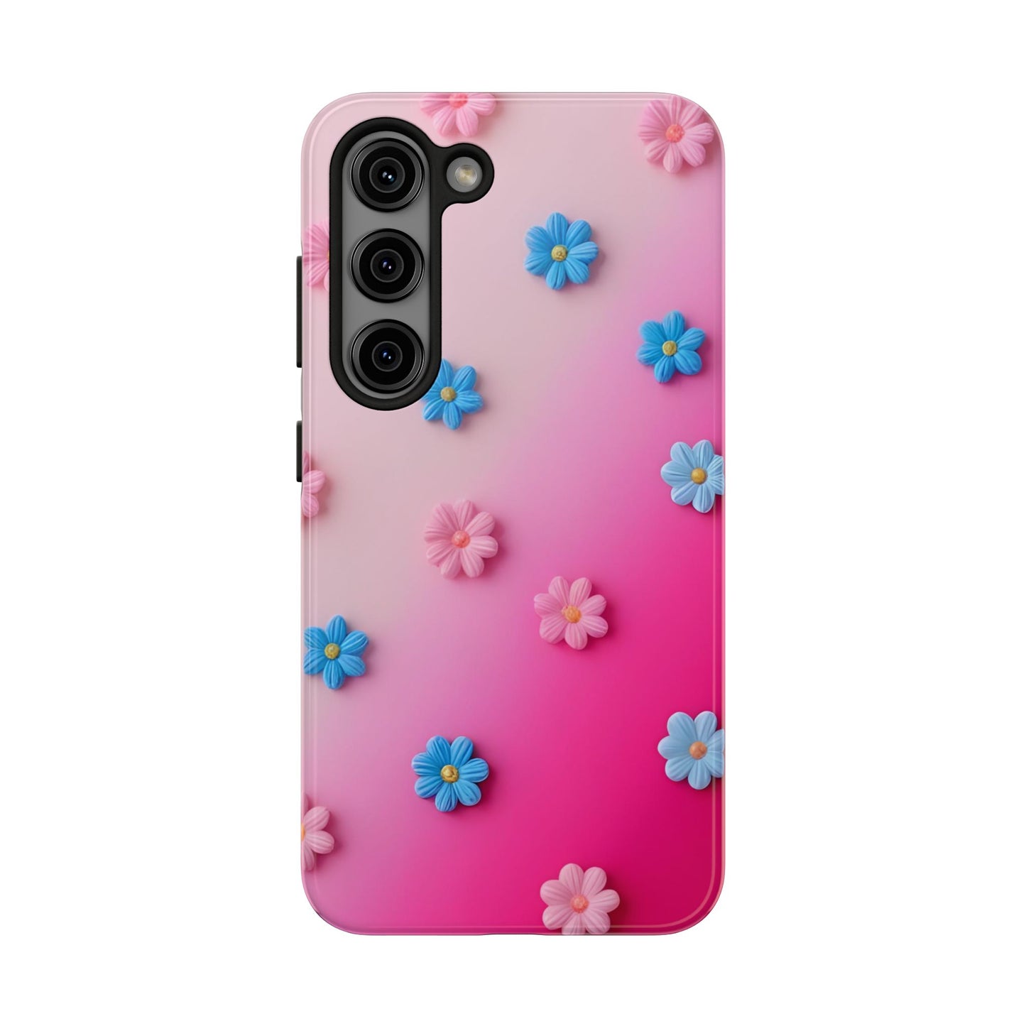 Phone Case - 3D Flowers on Pink Ombre Design