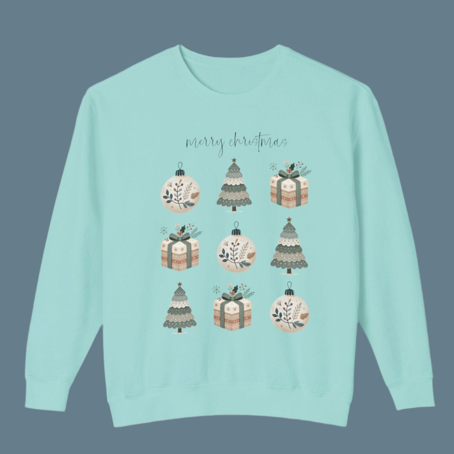 Christmas Lightweight Crewneck Sweatshirt - Merry Christmas Design