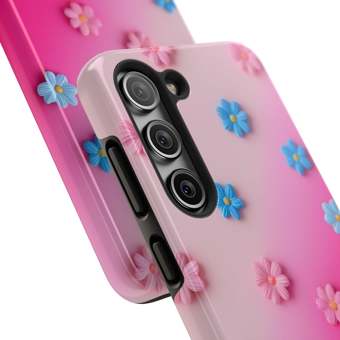 Phone Case - 3D Flowers on Pink Ombre Design