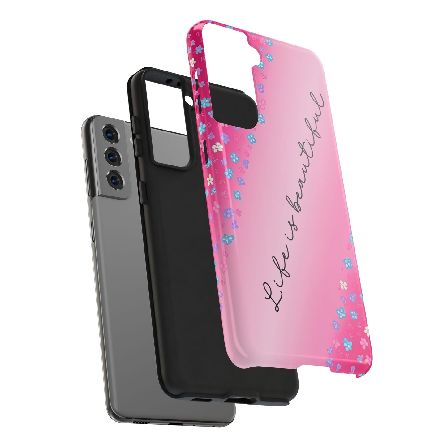 Phone Case Tough Floral Life is Beautiful Pink Ombre