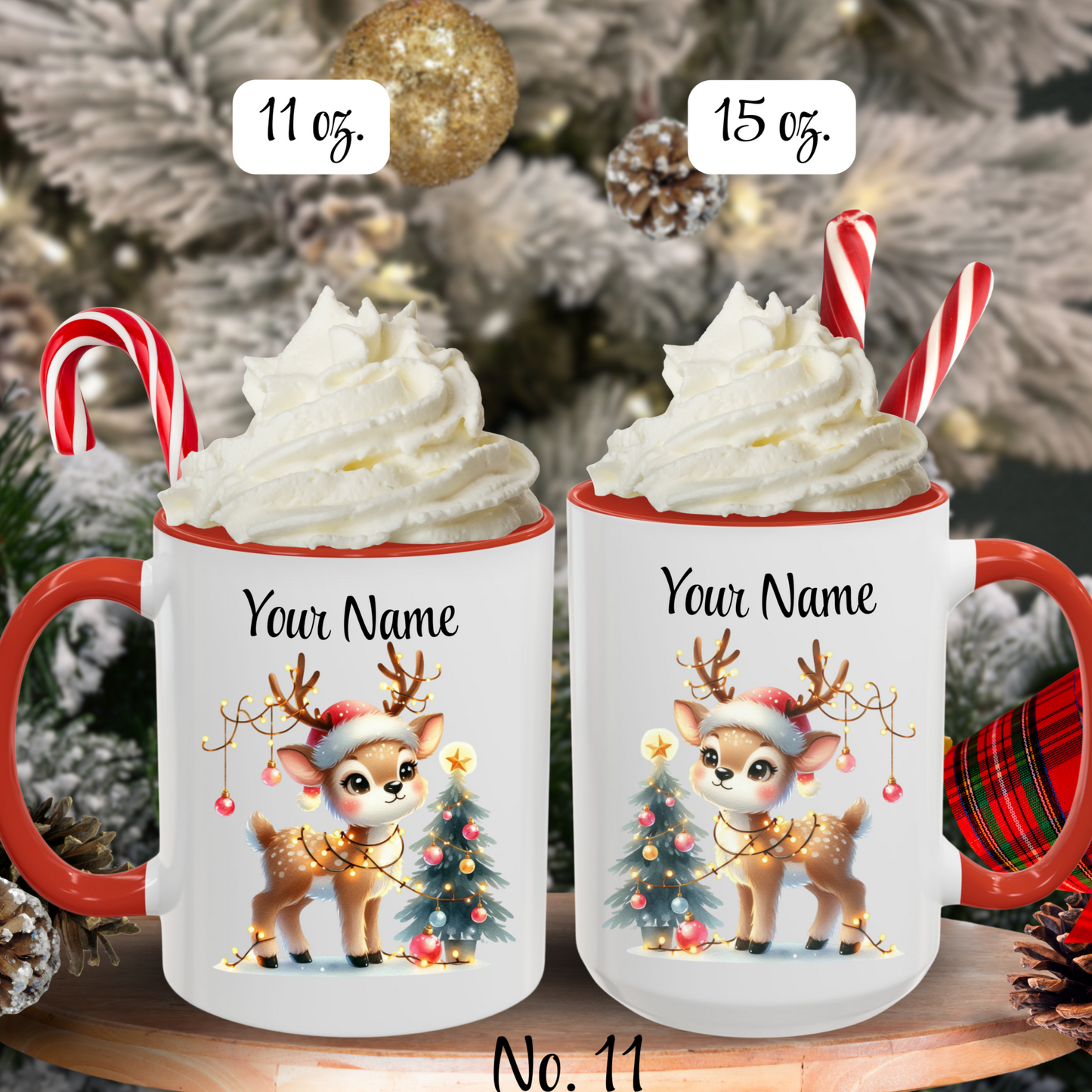 Personalized Coffee Mug Vintage Reindeer Design (11oz or15oz) Christmas Mug - Design #11