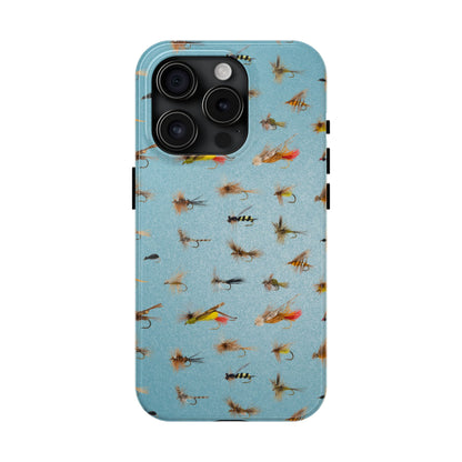 Dry Fly Fishing Lures in Light Blue Tough Phone Case for iPhone and Samsung Smartphones