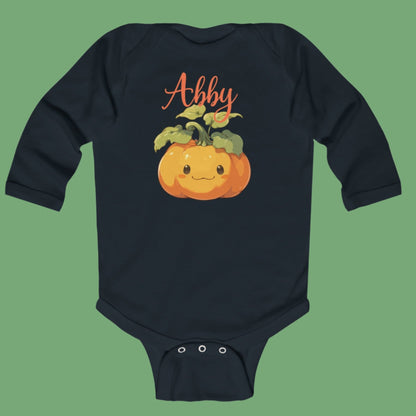 Adorable Personalized Pumpkin Infant/Toddler Long Sleeve Onesie Bodysuit