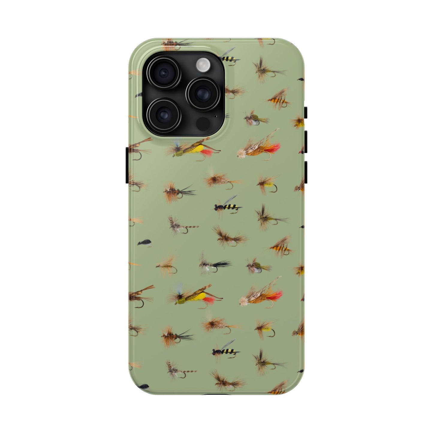 Dry Fly Fishing Lures on Olive Green  - Tough Phone Case for iPhone and Samsung Smartphones