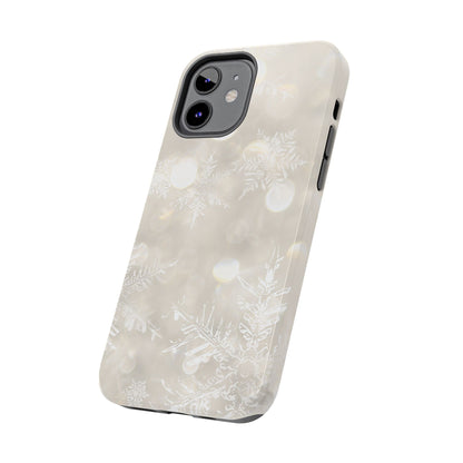 iPhone or Samsung Tough Phone Case White Icey Snowflake Winter Design