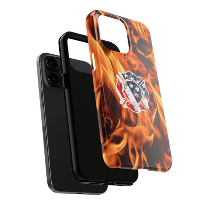 Tough Phone Case: American Flag Firefighter Badge Flames