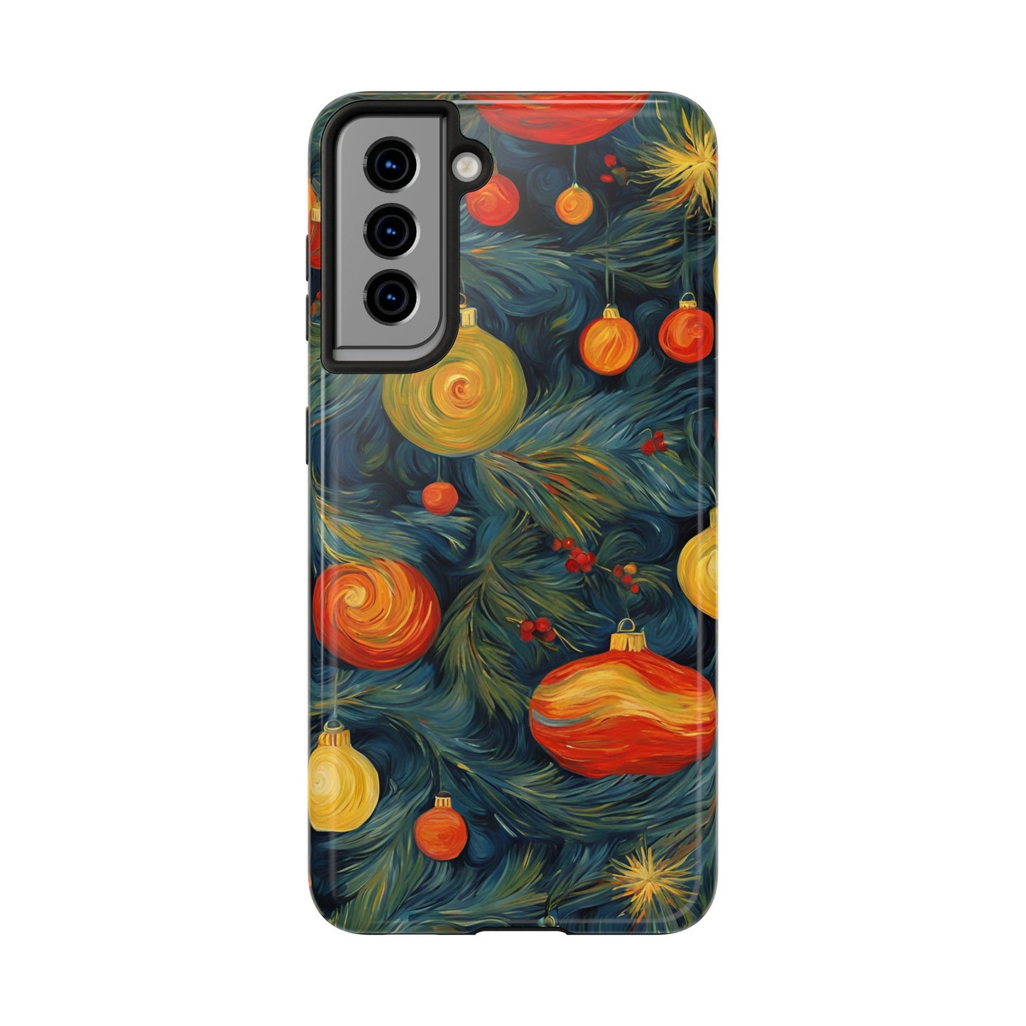 Christmas Tree and Ornaments Whimsical Art- Tough Phone Case for iPhones and Samsung Smartphones