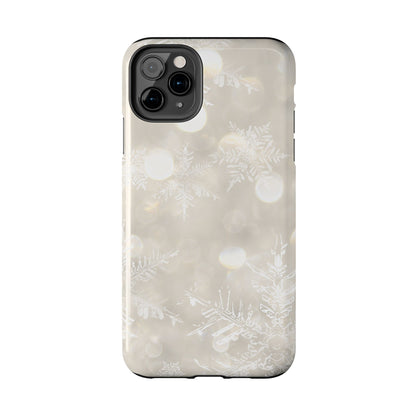 iPhone or Samsung Tough Phone Case White Icey Snowflake Winter Design