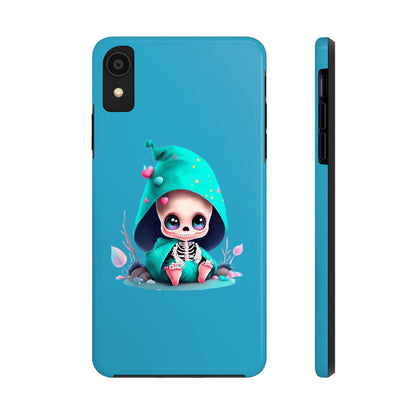 Phone Case - Creepy, But Cute Skeleton in Turquoise Hoodie Design for iPhone and Samsung Smartphones