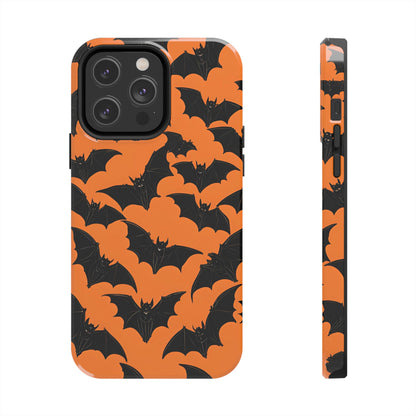 Phone Case Halloween Bats on Orange - Tough Phone Case for iPhones and Samsung Smartphones