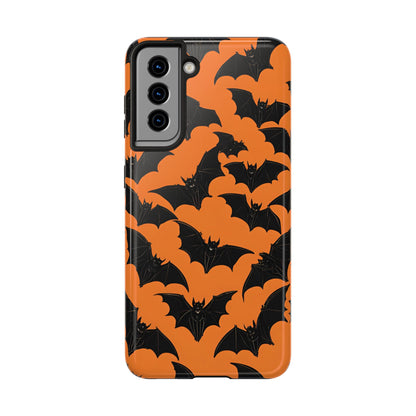 Phone Case Halloween Bats on Orange - Tough Phone Case for iPhones and Samsung Smartphones