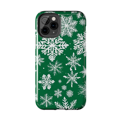 Snowflakes on Green - Tough Phone Case for iPhone and Samsung Smartphones