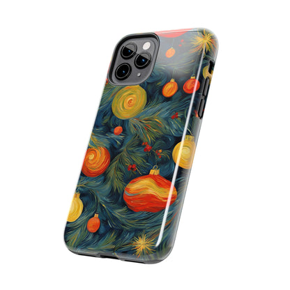 Christmas Tree and Ornaments Whimsical Art- Tough Phone Case for iPhones and Samsung Smartphones