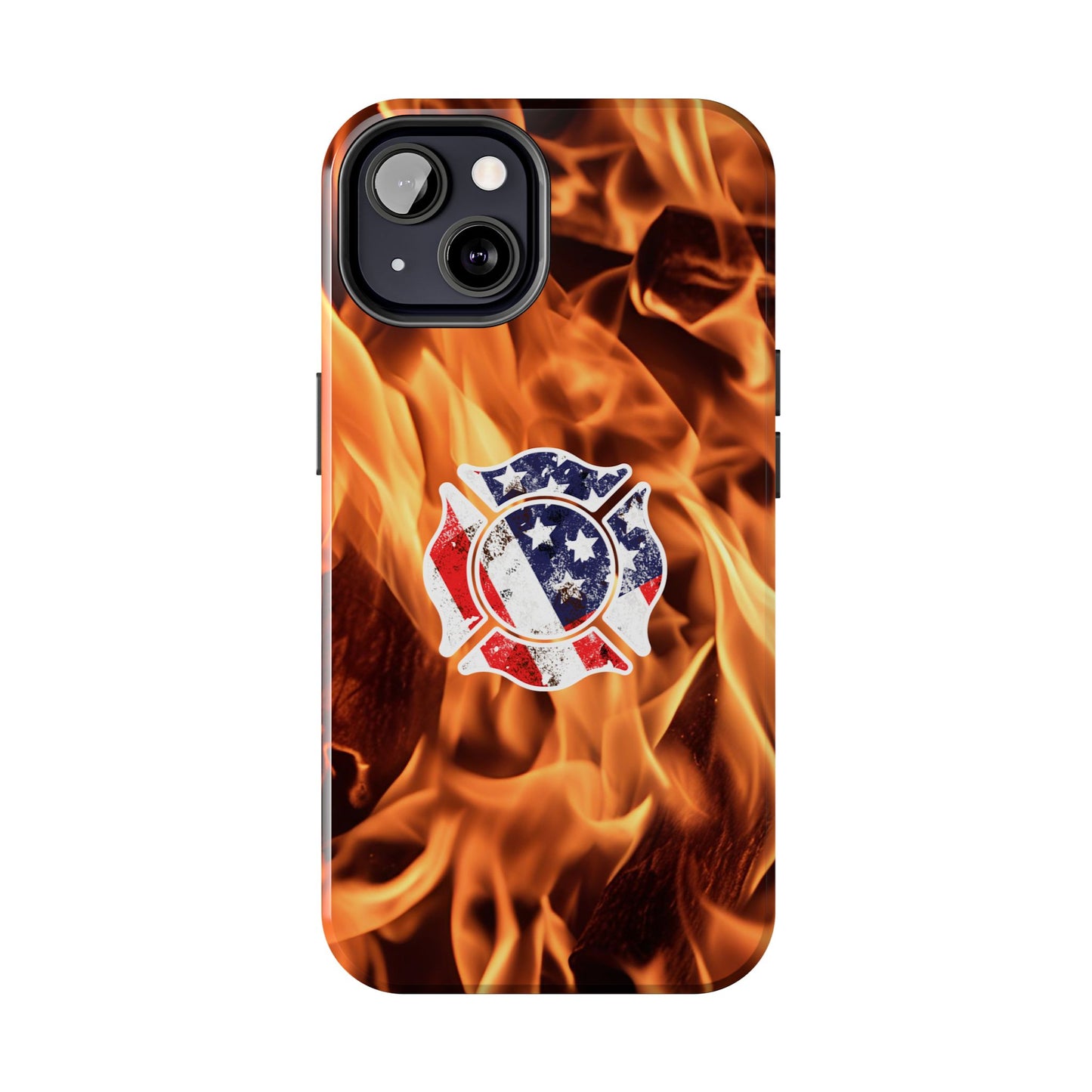 Tough Phone Case: American Flag Firefighter Badge Flames