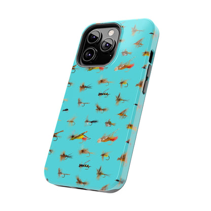 Dry Fly Fishing Lures on Turquoise Tough Phone Case for iPhone and Samsung Smartphones