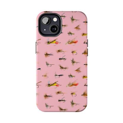 Dry Fly Fishing Lures in Pink Tough Phone Case for iPhone and Samsung Smartphones