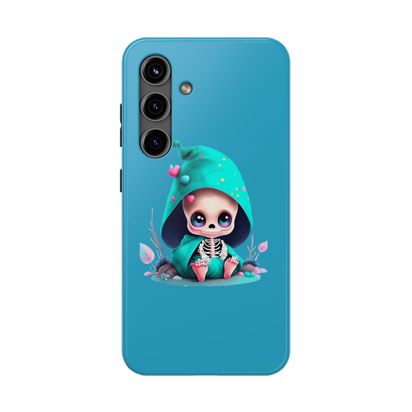 Phone Case - Creepy, But Cute Skeleton in Turquoise Hoodie Design for iPhone and Samsung Smartphones