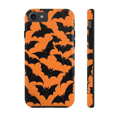 Phone Case Halloween Bats on Orange - Tough Phone Case for iPhones and Samsung Smartphones