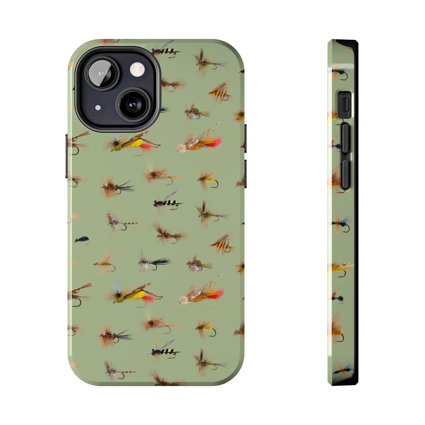 Dry Fly Fishing Lures on Olive Green  - Tough Phone Case for iPhone and Samsung Smartphones