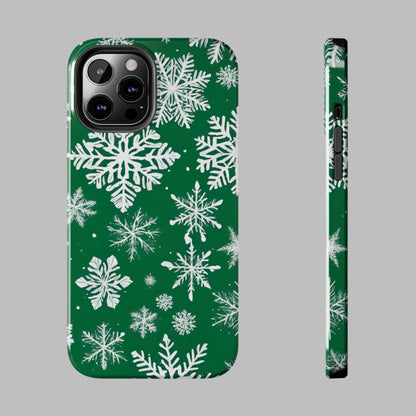 Snowflakes on Green - Tough Phone Case for iPhone and Samsung Smartphones