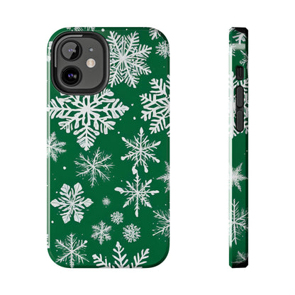 Snowflakes on Green - Tough Phone Case for iPhone and Samsung Smartphones