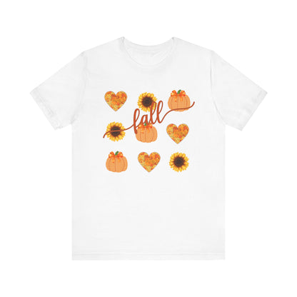 Fall Sweatshirt with Hearts, Sunflowers, and Pumpkins