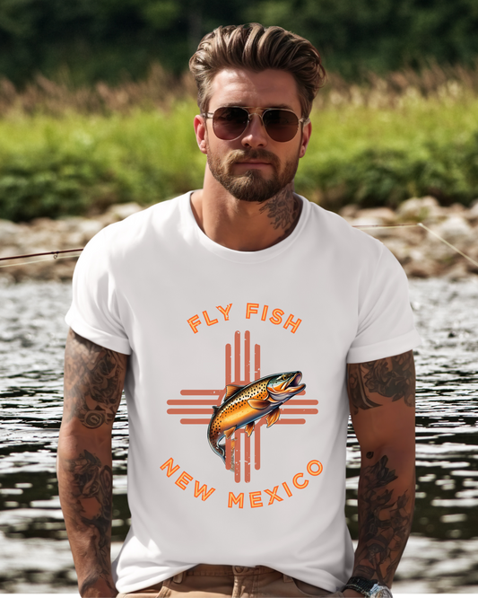 Fly Fishing New Mexico Distressed T - Orange Zia - Men's