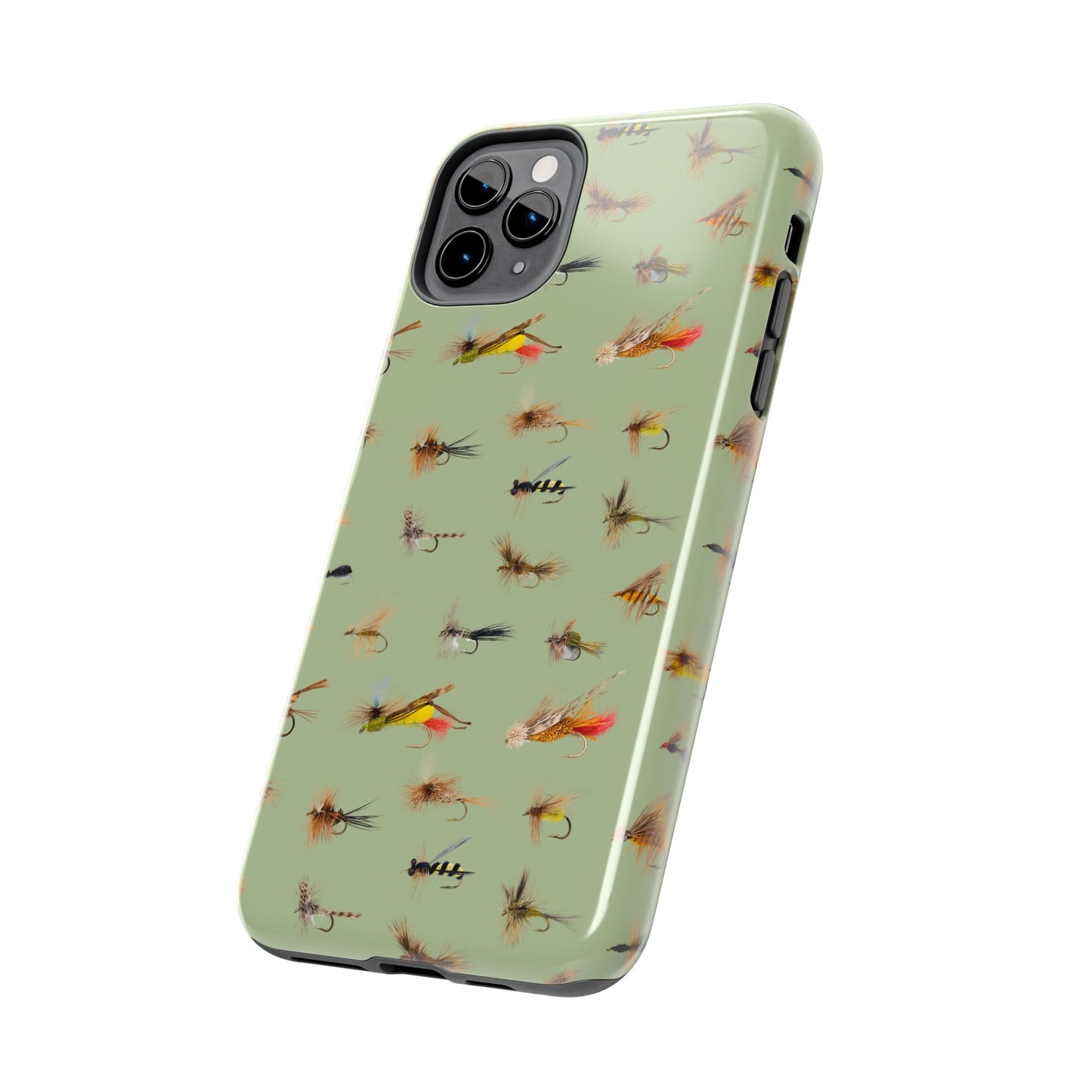 Dry Fly Fishing Lures on Olive Green  - Tough Phone Case for iPhone and Samsung Smartphones