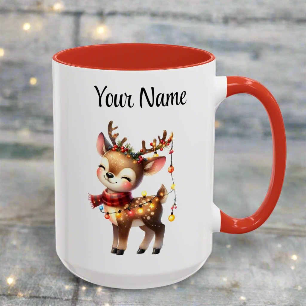 Personalized Coffee Mug Vintage Reindeer Design (11oz or15oz) Christmas Mug - Design #12