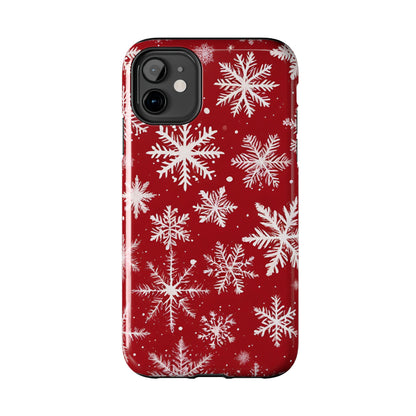 Snowflakes on Red - Tough Phone Case for iPhone and Samsung Phone Cases