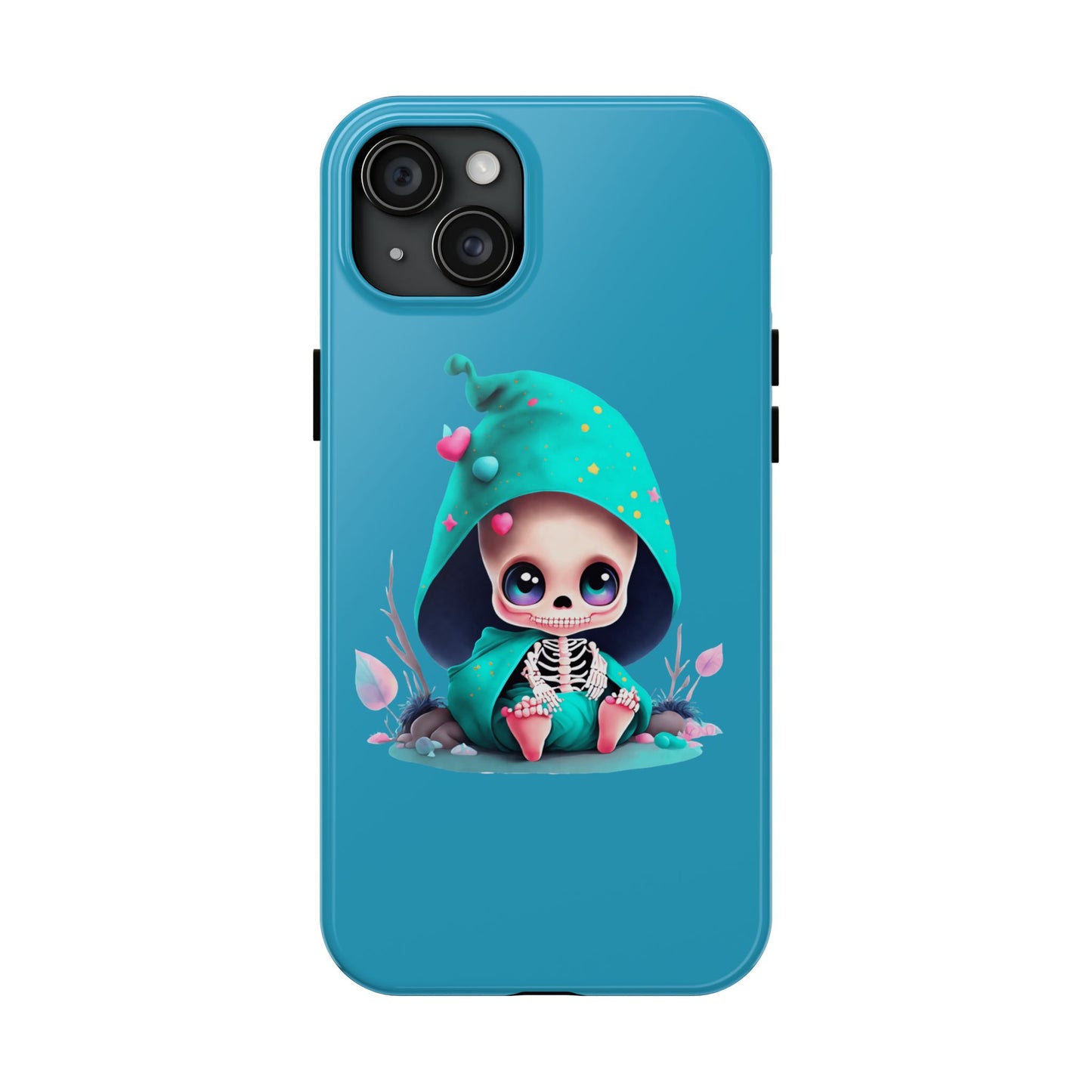 Phone Case - Creepy, But Cute Skeleton in Turquoise Hoodie Design for iPhone and Samsung Smartphones