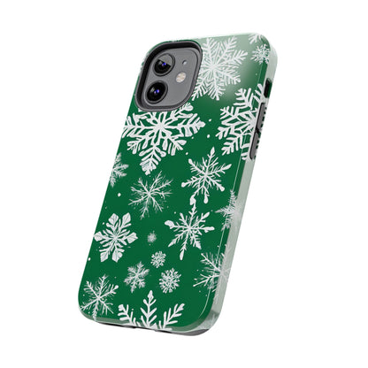 Snowflakes on Green - Tough Phone Case for iPhone and Samsung Smartphones