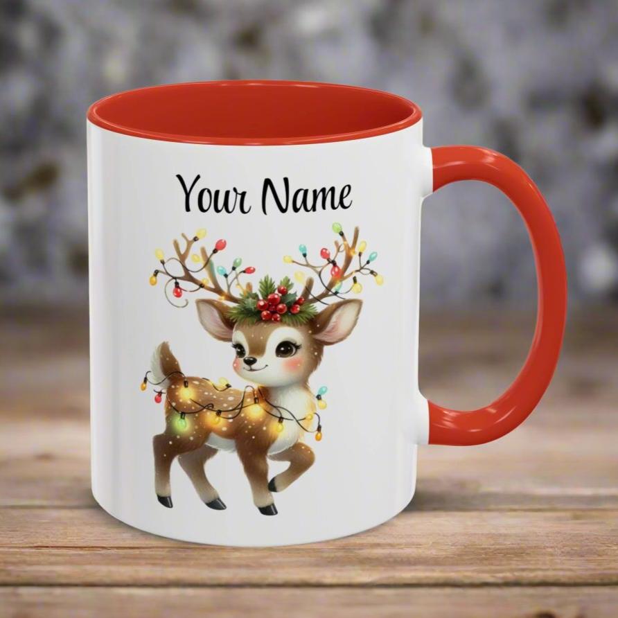 Personalized Coffee Mug Vintage Reindeer Design (11oz or 15oz) Christmas Mug - Design #3