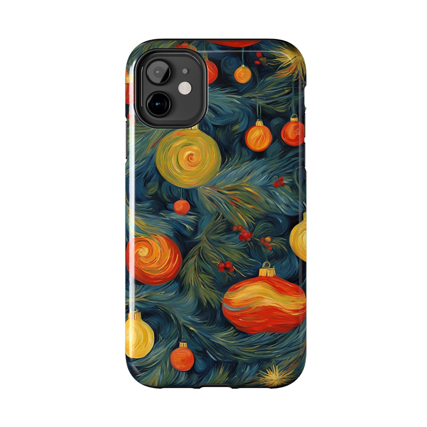 Christmas Tree and Ornaments Whimsical Art- Tough Phone Case for iPhones and Samsung Smartphones