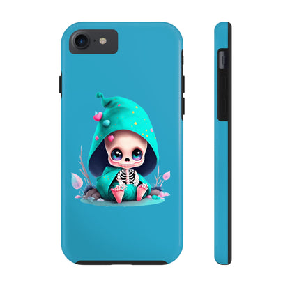 Phone Case - Creepy, But Cute Skeleton in Turquoise Hoodie Design for iPhone and Samsung Smartphones