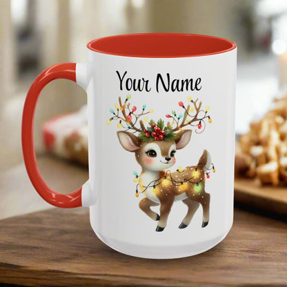 Personalized Coffee Mug Vintage Reindeer Design (11oz or 15oz) Christmas Mug - Design #3