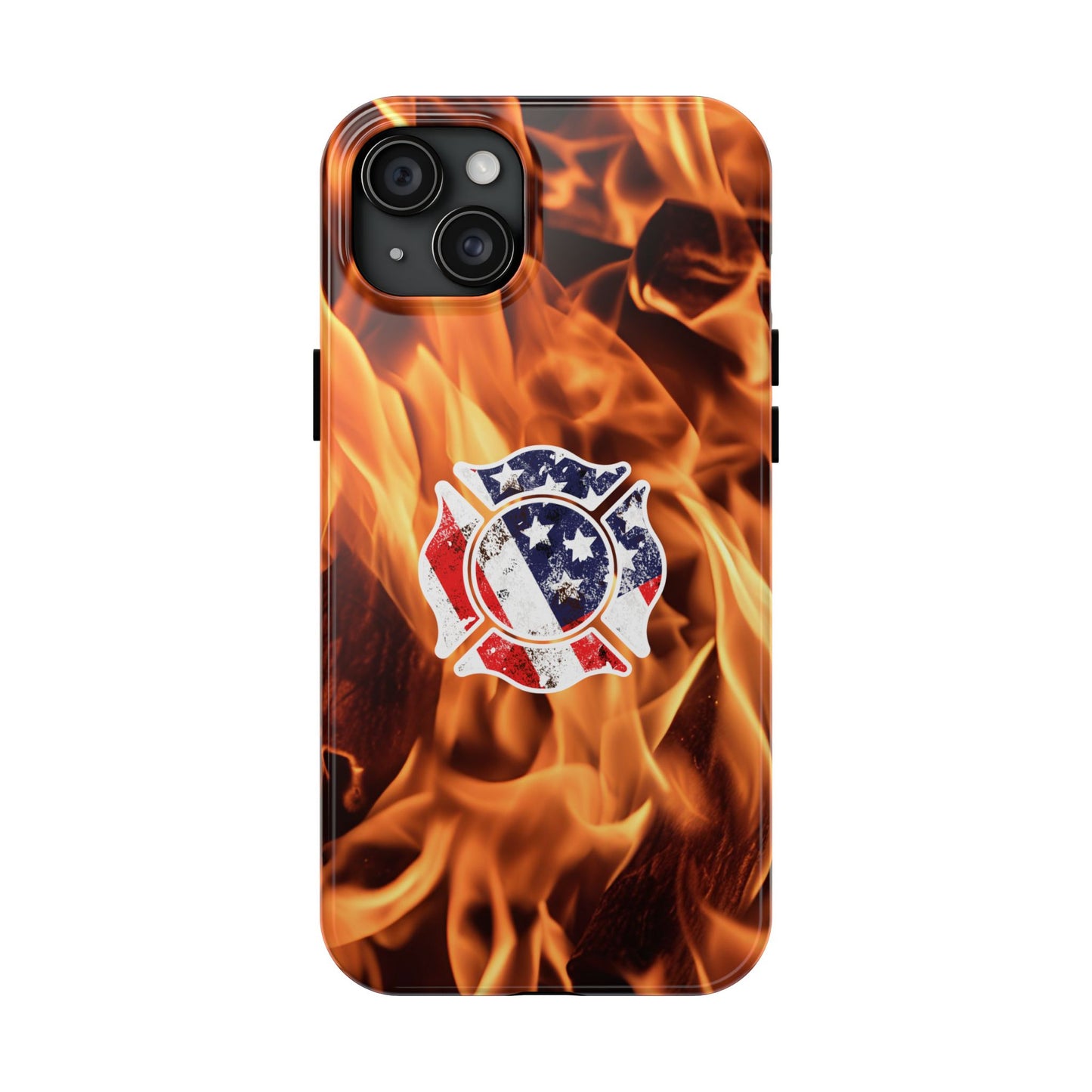 Tough Phone Case: American Flag Firefighter Badge Flames