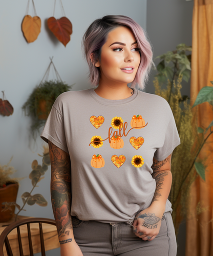 Fall Sweatshirt with Hearts, Sunflowers, and Pumpkins