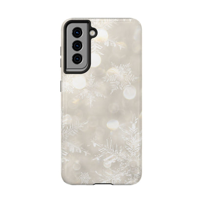 iPhone or Samsung Tough Phone Case White Icey Snowflake Winter Design