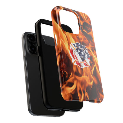 Tough Phone Case: American Flag Firefighter Badge Flames