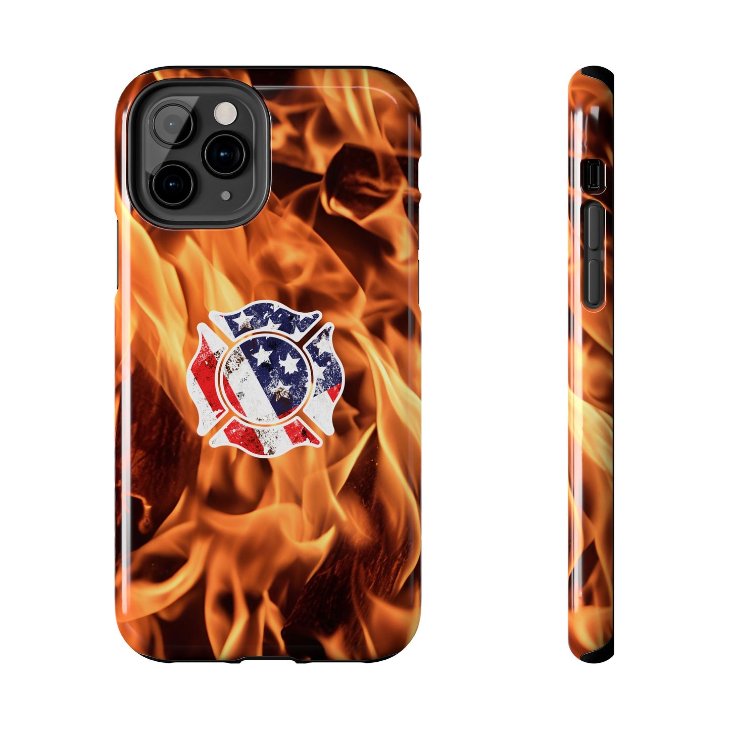 Tough Phone Case: American Flag Firefighter Badge Flames