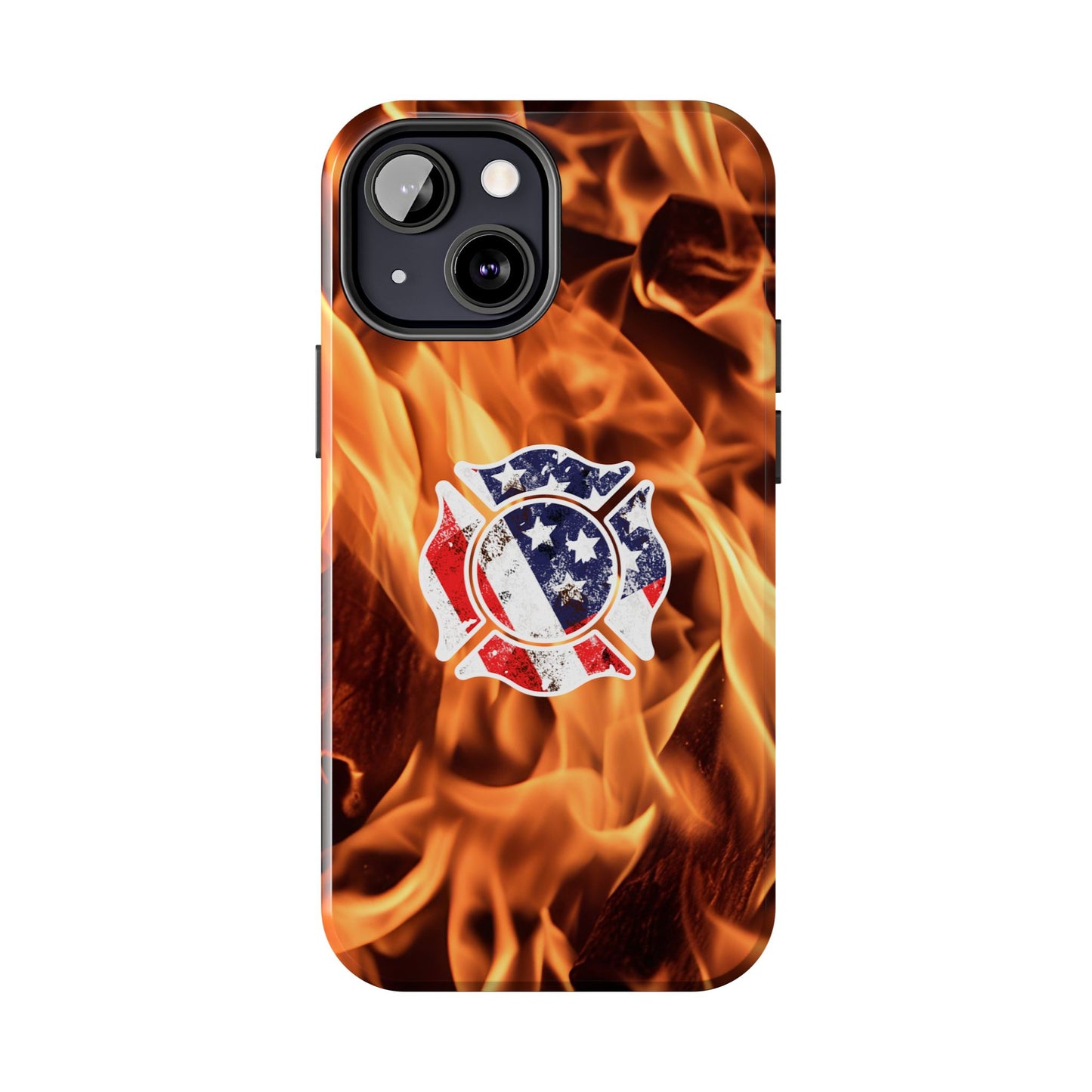 Tough Phone Case: American Flag Firefighter Badge Flames