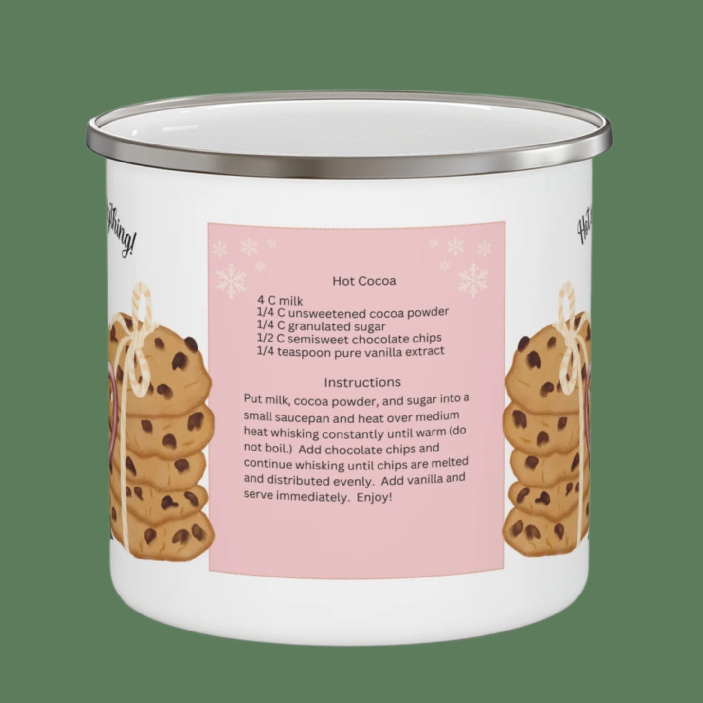 Enamel Mug - Hot Cocoa Cups and Cookies Festive Design