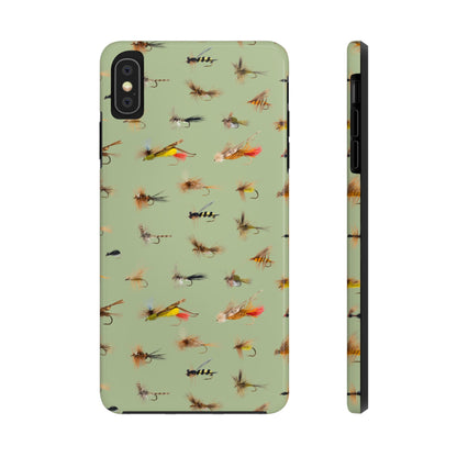 Dry Fly Fishing Lures on Olive Green  - Tough Phone Case for iPhone and Samsung Smartphones