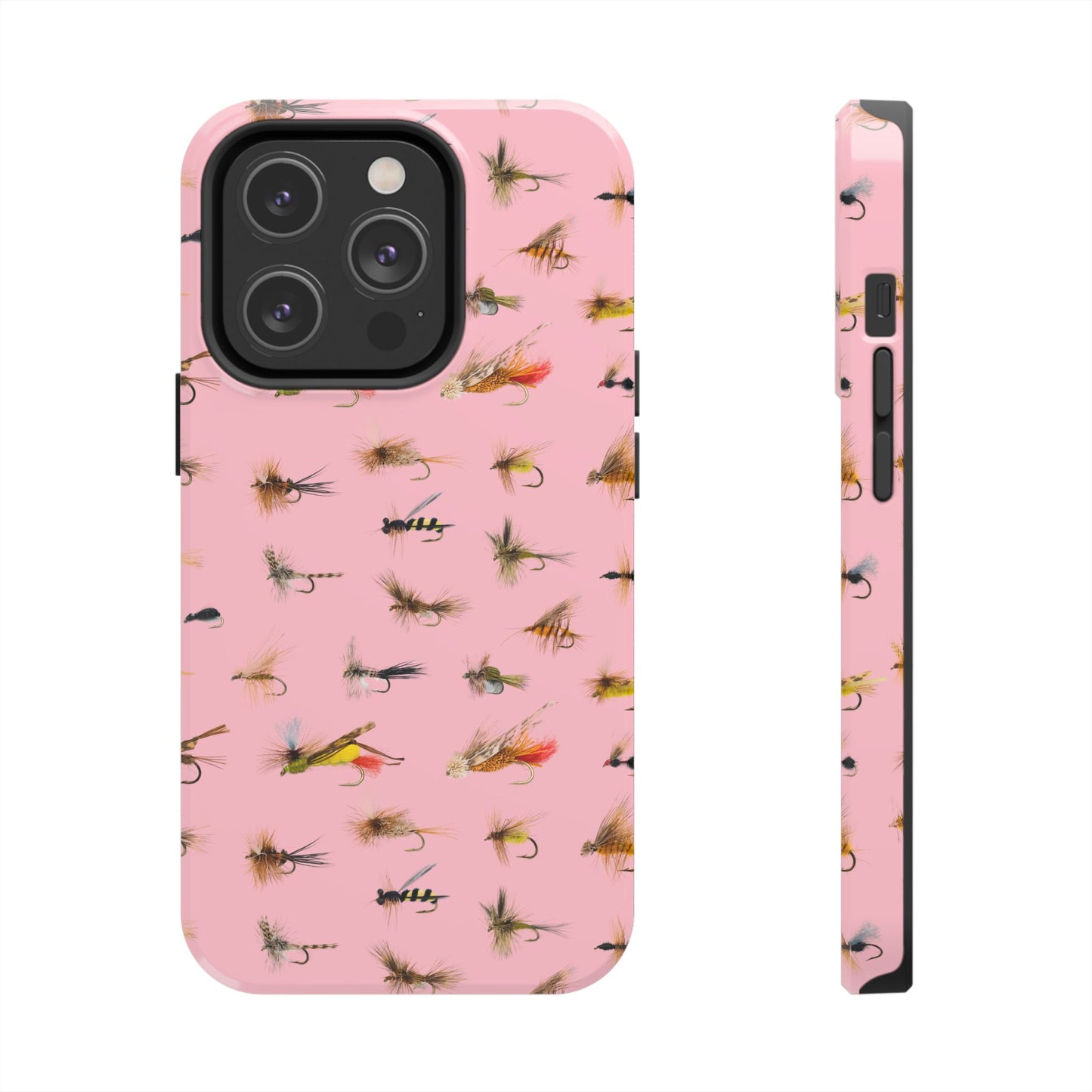 Dry Fly Fishing Lures in Pink Tough Phone Case for iPhone and Samsung Smartphones