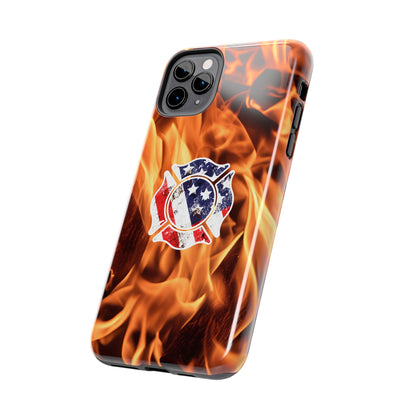 Tough Phone Case: American Flag Firefighter Badge Flames