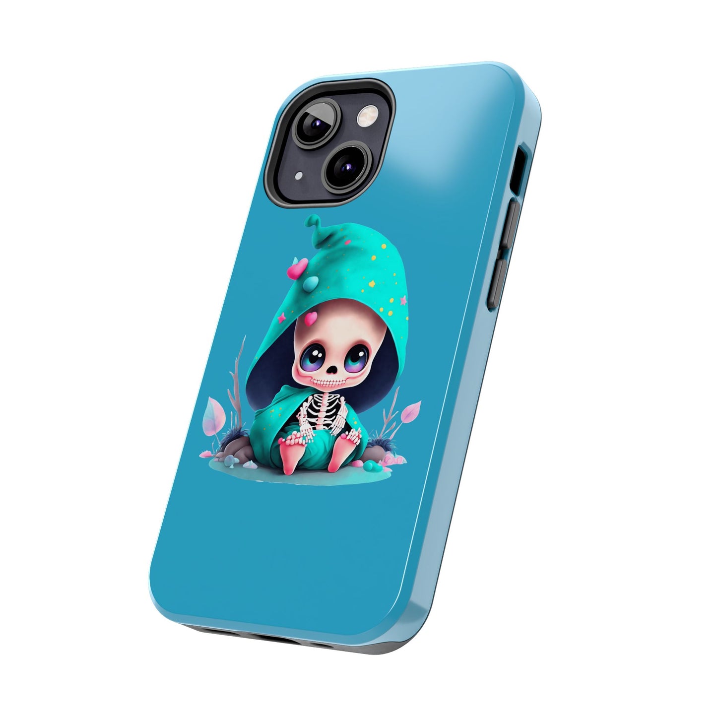 Phone Case - Creepy, But Cute Skeleton in Turquoise Hoodie Design for iPhone and Samsung Smartphones